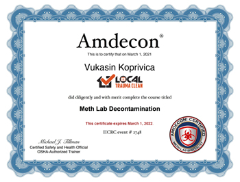 Decontamination Certificate